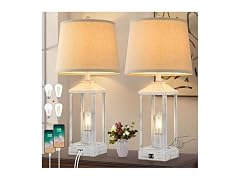 White Farmhouse Table Lamps, Set of 2