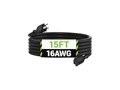 BN-LINK 15 ft Indoor/Outdoor Extension Cord 16/3 SJTW, Blac