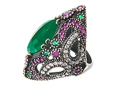 SS Dyed Emerald & Ruby Genuine Semi-Precious Gemstone CZ Ring