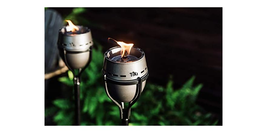 Tiki Island King Lanai Garden Torch – 66" Tall, 5x Larger Flame, Wind-Resistant, Twist & Pour Fill, Silver