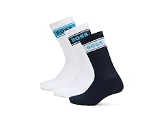 BOSS Mens (7-13) 3Pk Bold Logo Socks White Navy
