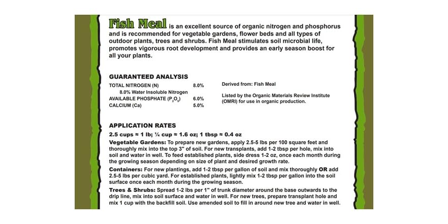 Organic Fish Meal Fertilizer 8-6-0, 5 lb