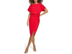 Kensie Women Short Sleeve Tie Waist Midi Dress
