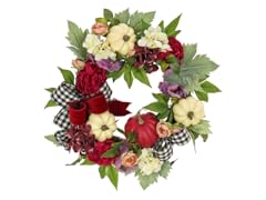 22" Harvest Wreath Peony & Pumpkin
