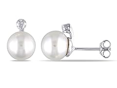 Silver 0.06ct Diamond And Pearl Earrings