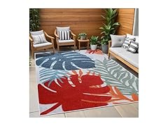 Superior Modern Tropical Leaves Coastal Indoor Outdoor Rug
