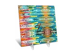3dRose dc_60628_1 Digital Tye Dye Painting in Teal Pink Blue N Yellow Desk Clock, 6 by 6-Inch