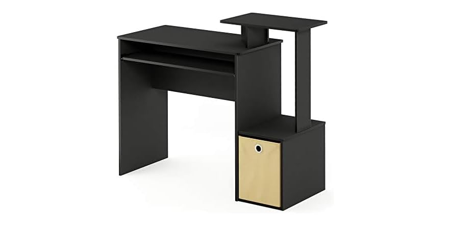 Bureau D'ordinateur Furinno Econ – Design Cerisier Clair/noir, Avec Bac Et Tiroir Clavier – Idéal Pour La Maison