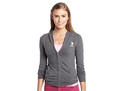 Long Sleeve Zip Front Hoodie, Heather Thermal