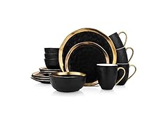 Stone Lain Porcelain 16 Piece Dinnerware Set- Black