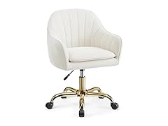 BestEra Vanity Chair with Wheels, Comfy Home Office Desk Chairs Adjustable Modern Velvet Makeup Vanity Chairs for Bedroom Living Room-Beige (Open Box)