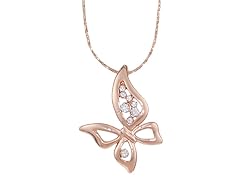 Rose Gold Butterfly Necklace with Simulated Diamond Trim