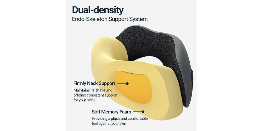 Memory Foam Travel Neck Pillow Grey