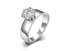 Stainless Steel Classic Cubic Zirconia Stone Ring