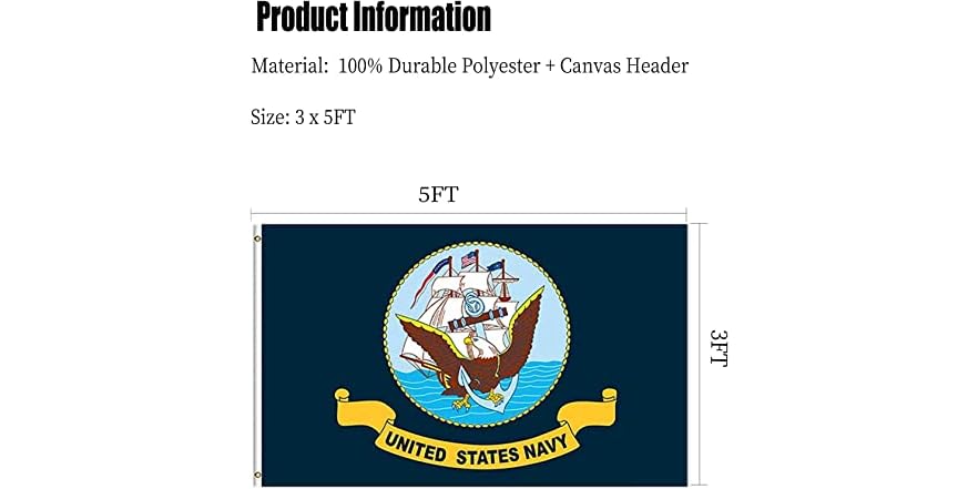 3x5 US Navy Flag – Eagle & Anchor Emblem – 150D Polyester – Outdoor/Indoor