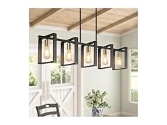 5-Light Black Gold Dining Room Light Fixture, 53’’