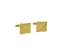 Gold Tone Square Diagonal Engraved Line Cufflinks