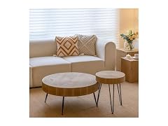 LONYKE 2-Pc Boho Nesting Table Natural