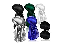 ASKNOTO 5 Pcs Silky Durag Headwraps