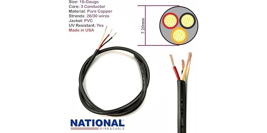 NATIONAL 22 Gauge 2-Conductor Premium Electrical Wire – 25ft Stranded Copper, PVC Jacket, Low Voltage, Made In USA, Lifetime Warranty