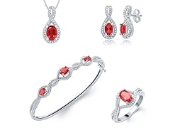 Created Red Ruby And Diamond 4 Pc Set, 0.3ct