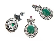 Set of SS Otantic Oval Dyed Emerald Genuine Semi-Precious Gemstone