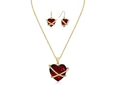 20 CTW Crystal Ruby Heart Necklace w/ Earrings