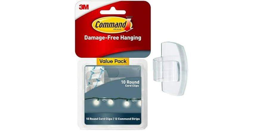 Command Round Cord Clips, Damage Free Hanging Cable Clip