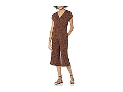 Womens Surplice Cropped Jumpsuit Brown Animal (XS)
