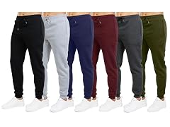6Pk Mens Fleece Joggers w-Zip Pockets