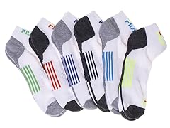 Fila Men's White Tech Low Cut, 6 Pairs