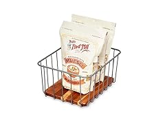 iDesign Pantry Wire Basket with Acacia Wood