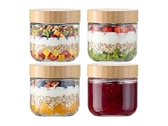 Vtopmart 4 Pack 10oz Glass Oats W/ Bamboo Lids