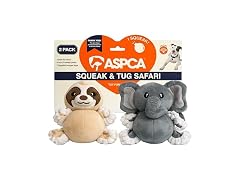 ASPCA 2 Pack Plush Dog Toy with Squeaker Elephant & Sloth
