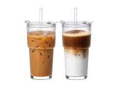 VA1KENE 20oz Glass Iced Coffee Cups, 2pk