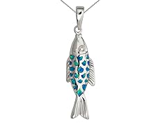 Sterling Silver Rhodium Created Opal Fish 18" DC