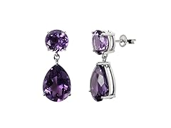 SS Large Round & Pear Shape Black Amethyst Drop Earrings