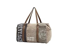 Vintage USA Travel Print Upcycled Canvas Leather Trim Duffle Bag