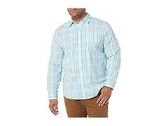 Mens RegularFit Poplin Light Blue Plaid (2XL)