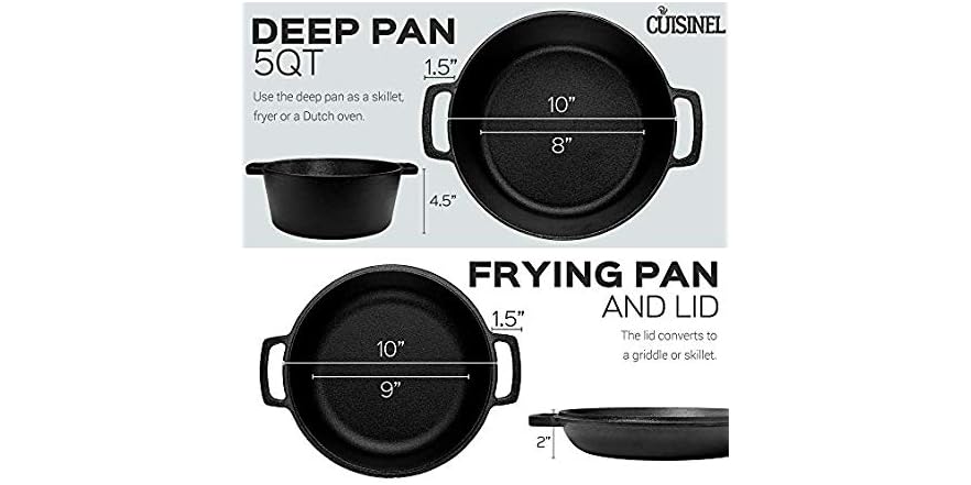 Cuisinel 2-in-1 Cooker: 5 Quart Deep Pan, 10