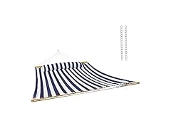 Sunnydaze Extra Large Quilted Hammock with Spreader Bars Blue and White Stripe