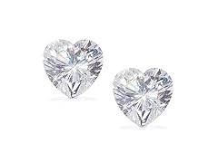 Sterling Silver 6MM Heart CZ Stud Earrings- Pick Color