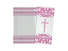 Fancy Pink Cross Cellophane Bags - 5" x 11" (20)