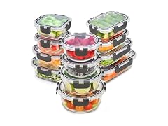Freshware Glass Storage Containers with Lids, 24 Pieces,Grey