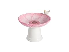 Mud Pie Ceramic Pink Flower Small Bird Bath