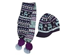 MUK LUKS®Visor Beanie w Scarf, Blue/Purp