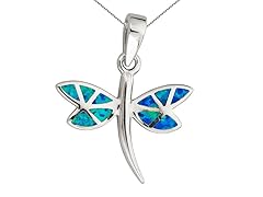 Sterling Silver Rhodium Created Opal Dragonfly 18"