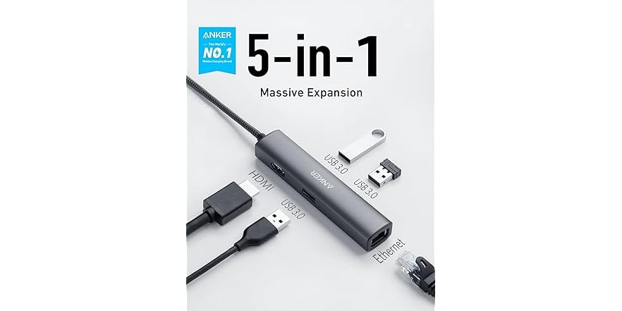Anker A83380A1 AnkerPowerExpand+ 5-in-1 USB-C Ethe (Open Box)