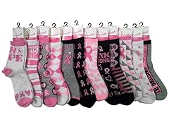 12-pack Pink Ribbon Socks - Your Choice