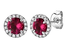 SS Created Ruby & Created White Sapphire Halo Stud Earrings